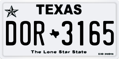 TX license plate DOR3165