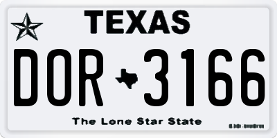TX license plate DOR3166