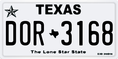 TX license plate DOR3168
