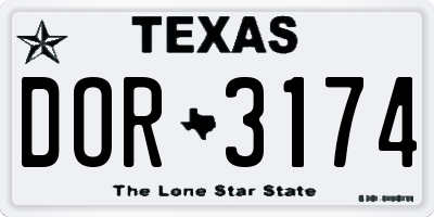 TX license plate DOR3174