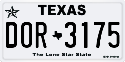 TX license plate DOR3175