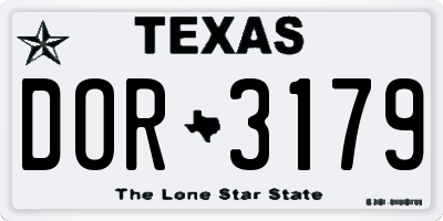 TX license plate DOR3179