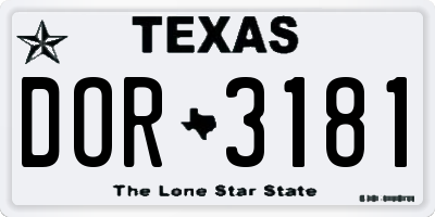 TX license plate DOR3181