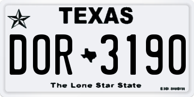 TX license plate DOR3190