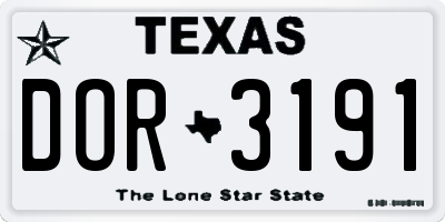 TX license plate DOR3191