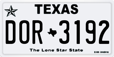 TX license plate DOR3192