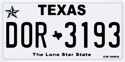 TX license plate DOR3193