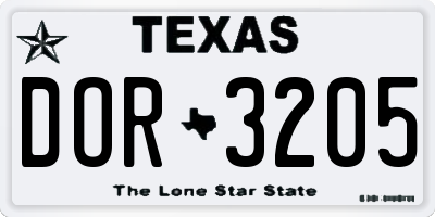 TX license plate DOR3205