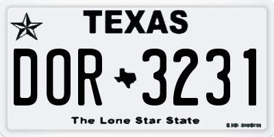 TX license plate DOR3231