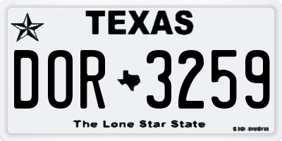 TX license plate DOR3259
