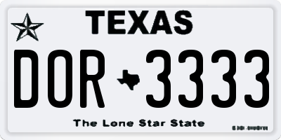 TX license plate DOR3333