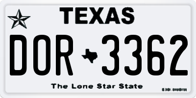 TX license plate DOR3362