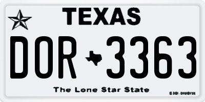 TX license plate DOR3363