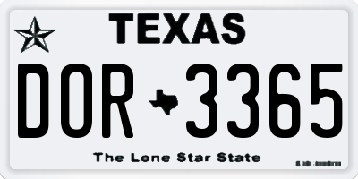 TX license plate DOR3365