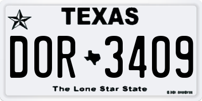 TX license plate DOR3409