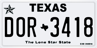 TX license plate DOR3418