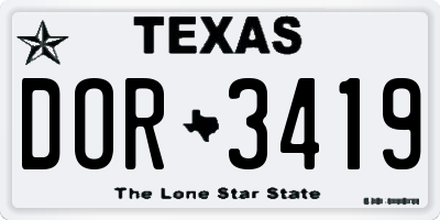 TX license plate DOR3419