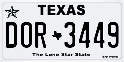 TX license plate DOR3449