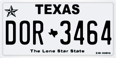 TX license plate DOR3464
