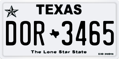 TX license plate DOR3465