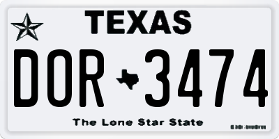TX license plate DOR3474