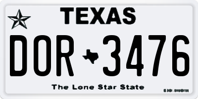 TX license plate DOR3476