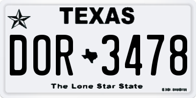 TX license plate DOR3478