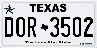 TX license plate DOR3502