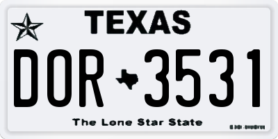 TX license plate DOR3531