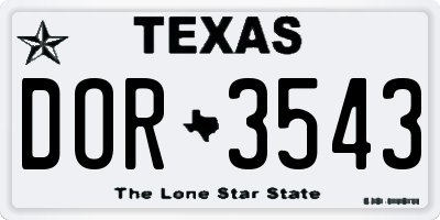 TX license plate DOR3543