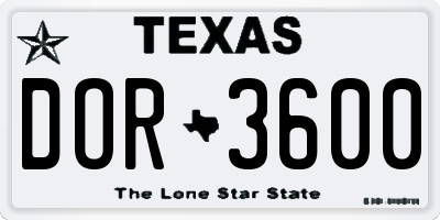 TX license plate DOR3600