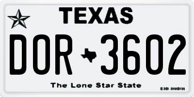 TX license plate DOR3602