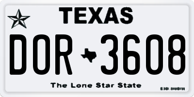 TX license plate DOR3608