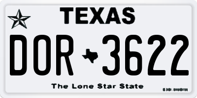 TX license plate DOR3622