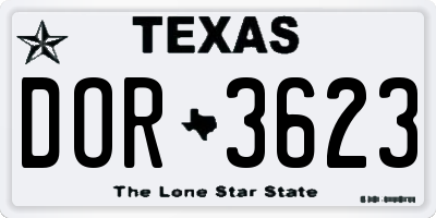 TX license plate DOR3623