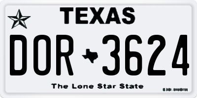 TX license plate DOR3624