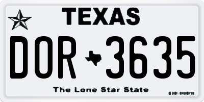 TX license plate DOR3635