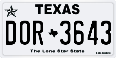 TX license plate DOR3643