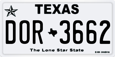 TX license plate DOR3662