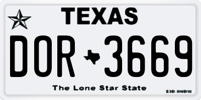 TX license plate DOR3669