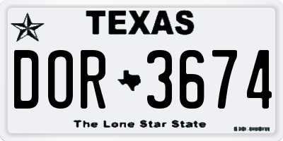 TX license plate DOR3674