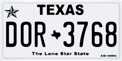 TX license plate DOR3768