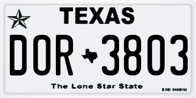 TX license plate DOR3803