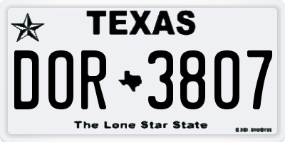 TX license plate DOR3807