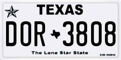 TX license plate DOR3808