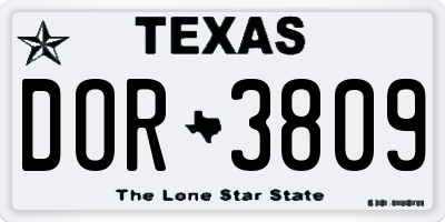 TX license plate DOR3809