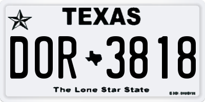TX license plate DOR3818