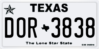 TX license plate DOR3838
