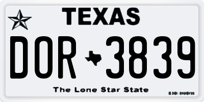 TX license plate DOR3839