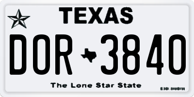 TX license plate DOR3840